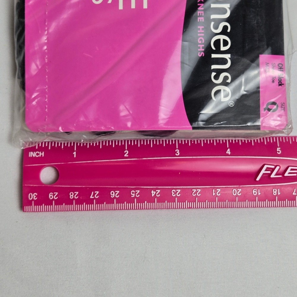2 Pairs No Nonsense Premium Nylon Knee Highs, Off Black, Sheer Toe, M45, Q, New - Picture 7 of 7